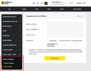 Zřízení nového certifikátu