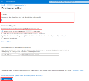 Registrace a vytvoření aplikace v Microsoft Azure
