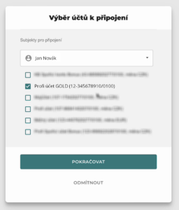 Potvrzení vybraného účtu pro připojení