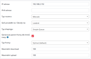 Nastavení módu pro SQ u konkrétního routeru, který provádí QoS