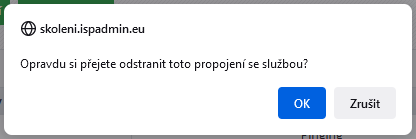 Upozornění při pokusu o odstranění propojení se službou