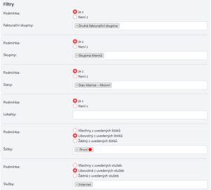 Příklad nastavených filtrů pro zobrazení banneru určité skupině klientů v KP