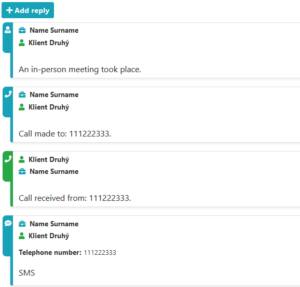 Display of communication in the Client portal with no contents (SMS, In person, Telephone)