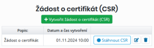 Vygenerovaná žádost o certifikát