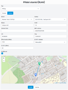 Formulář pro registraci nové stanice (WiGig)