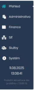 Původní menu dashboardu