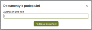 Zadání autorizačního kódu z příchozí SMS