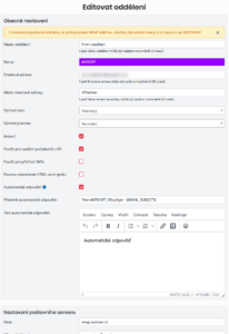 Formulář pro přidání/editaci oddělení