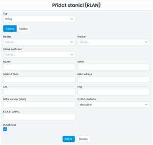 Formulář pro přidání stanice (router z ISPA)