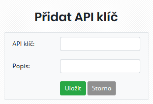 Přidat nový API klíč
