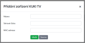 Formulář pro přidání nového zařízení (STB)