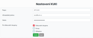 Formulář pro zadání nových přístupových údajů k API Kuki TV