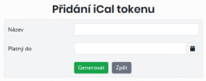 Formulář pro přidání nového tokenu