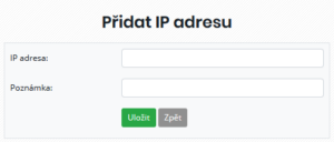 Formulář pro přidání nové IP adresy