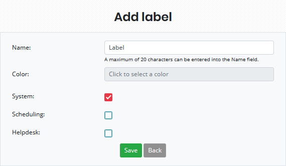 Label creation form