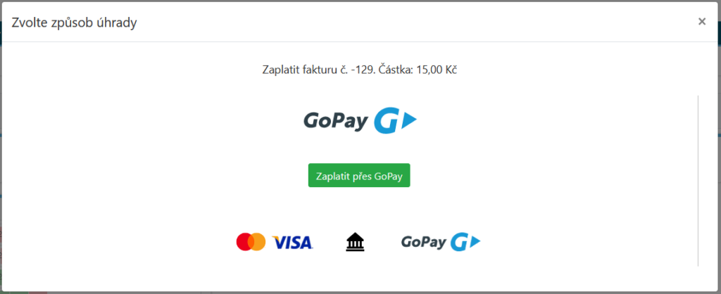 Platba přes platební systém GoPay