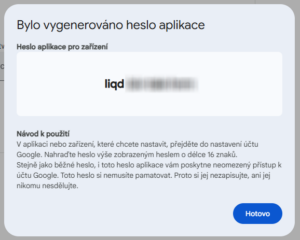 Vygenerované heslo pro aplikaci