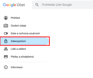 Stránka nastavení zabezpečení