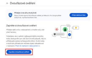 Zapnutí dvoufázového ověření pro vybraný účet