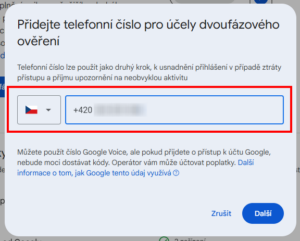Přidání telefonního čísla