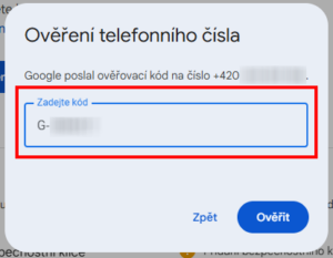 Zadaný kód z SMS