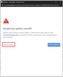 Informace ohledně neověření aplikace společností Google