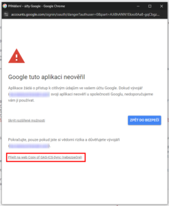 Informace ohledně neověření aplikace společností Google potvrzení důvěry aplikaci