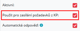 Nastavení u helpdeskového oddělení zasílání požadavků z KP