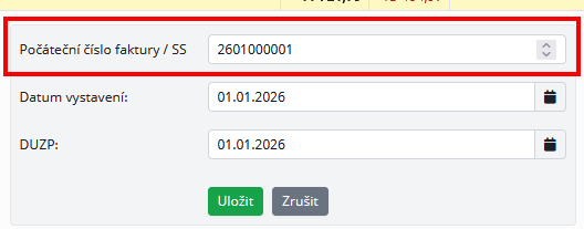 Nastavení nového počátečního čísla faktury pro zvolenou fakturační skupinu