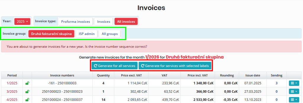 Invoice number sequence setup during bulk invoice generation