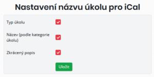 Formulář pro nastavení názvu úkolu