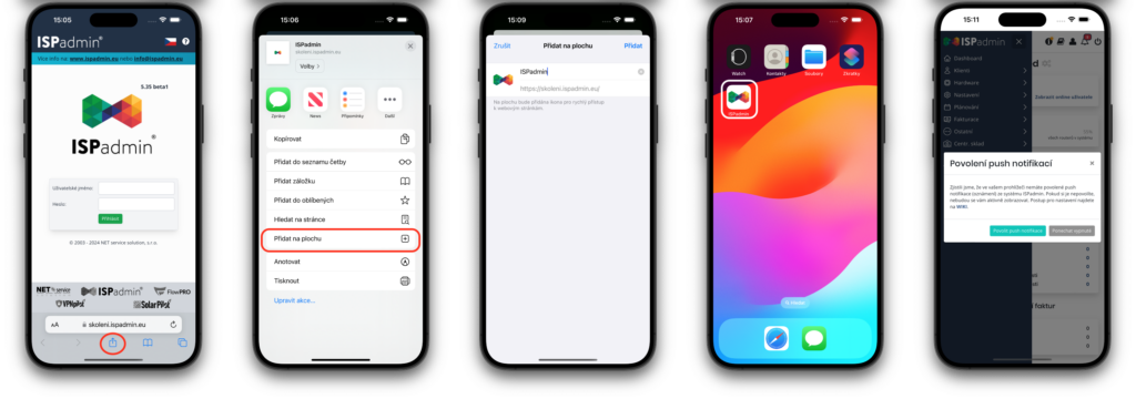 Nastavení stránky systému ISPadmin jako PWA (Progressive Web App) na iOS
