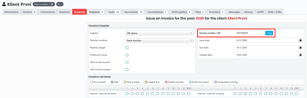 Invoice number sequence setup during individual invoice generation