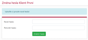 Formulář po prvním přihlášení se klienta do portálu s vygenerovaným/vytvořeným heslem od administrátora