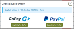 Možnost zaplatit online přes platební bránu GoPay nebo PayPal