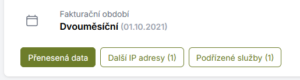 Zobrazená tlačítka u služby typu Internet