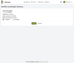 Formulář pro odeslání souhlasu/nesouhlasu s prolongací smlouvy na dobu určitou v portálu klienta