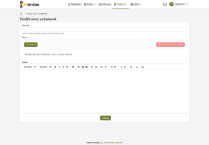 Formulář pro založení nového požadavku (Helpdesk)