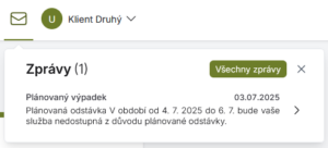 Zobrazené upozornění na novou zprávu v KP