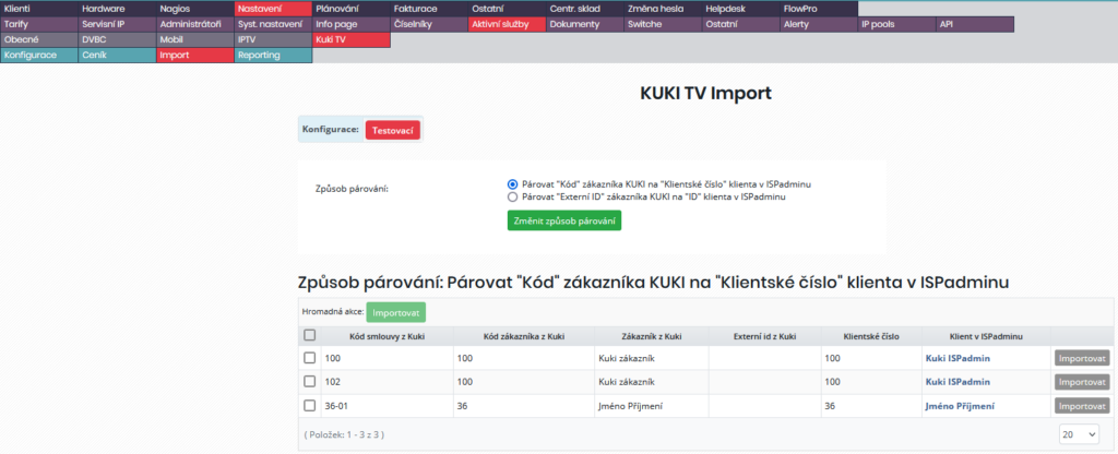 Import zákazníků a služeb z Kuki VM do systému ISPadmin