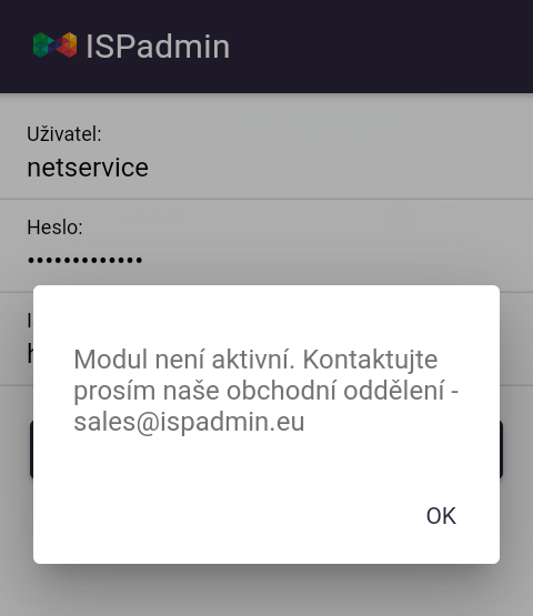 Upozornění o neaktivním modulu Task manager