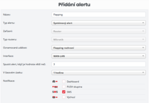 Nastavení alertu na konkrétní zařízení MikroTik a konkrétní port na událost flappingu rozhraní