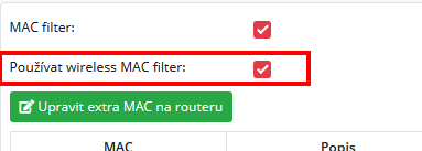 Možnost používat wireless MAC filter v nastavení vybraného routeru (MikroTik)