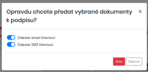 Možnost předat vybraný dokument k podpisu