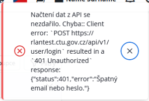 Nesprávné přihlašovací údaje