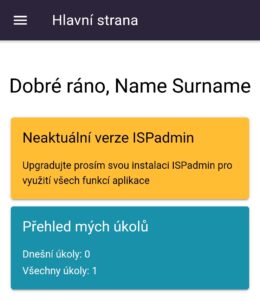 Informace o neaktuální verzi systému ISPadmin