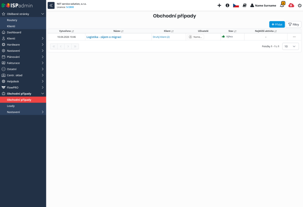 Přehled obchodních případů