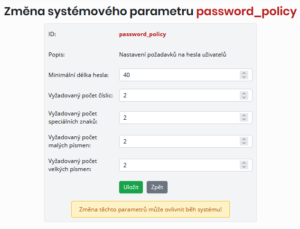 Nastavení zásad pro hesla uživatelů