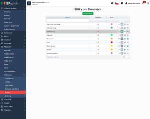 Přehled nastavených štítků v systému včetně těch použitelných v plánování