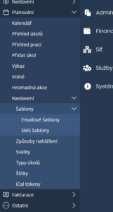 Nové stránky pro nastavení šablon (email a SMS)